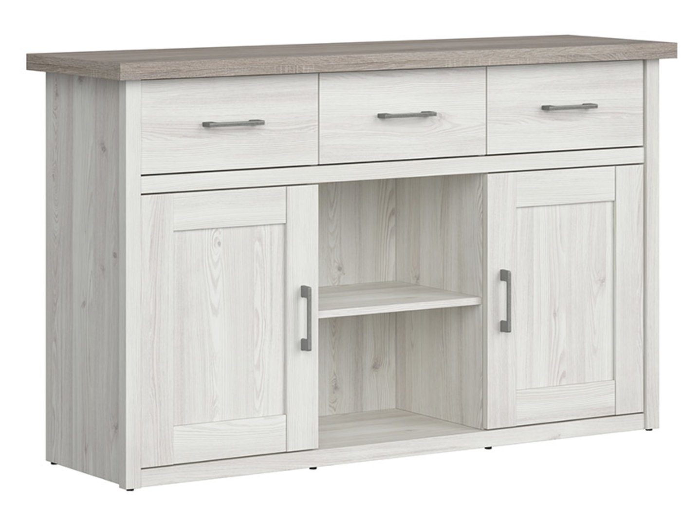 Komoda su dviem durimis ir trimis stalčiais LUCA JUZI 148 cm šviesus Sibiu maumedis/tamsus Sonoma ąžuolas