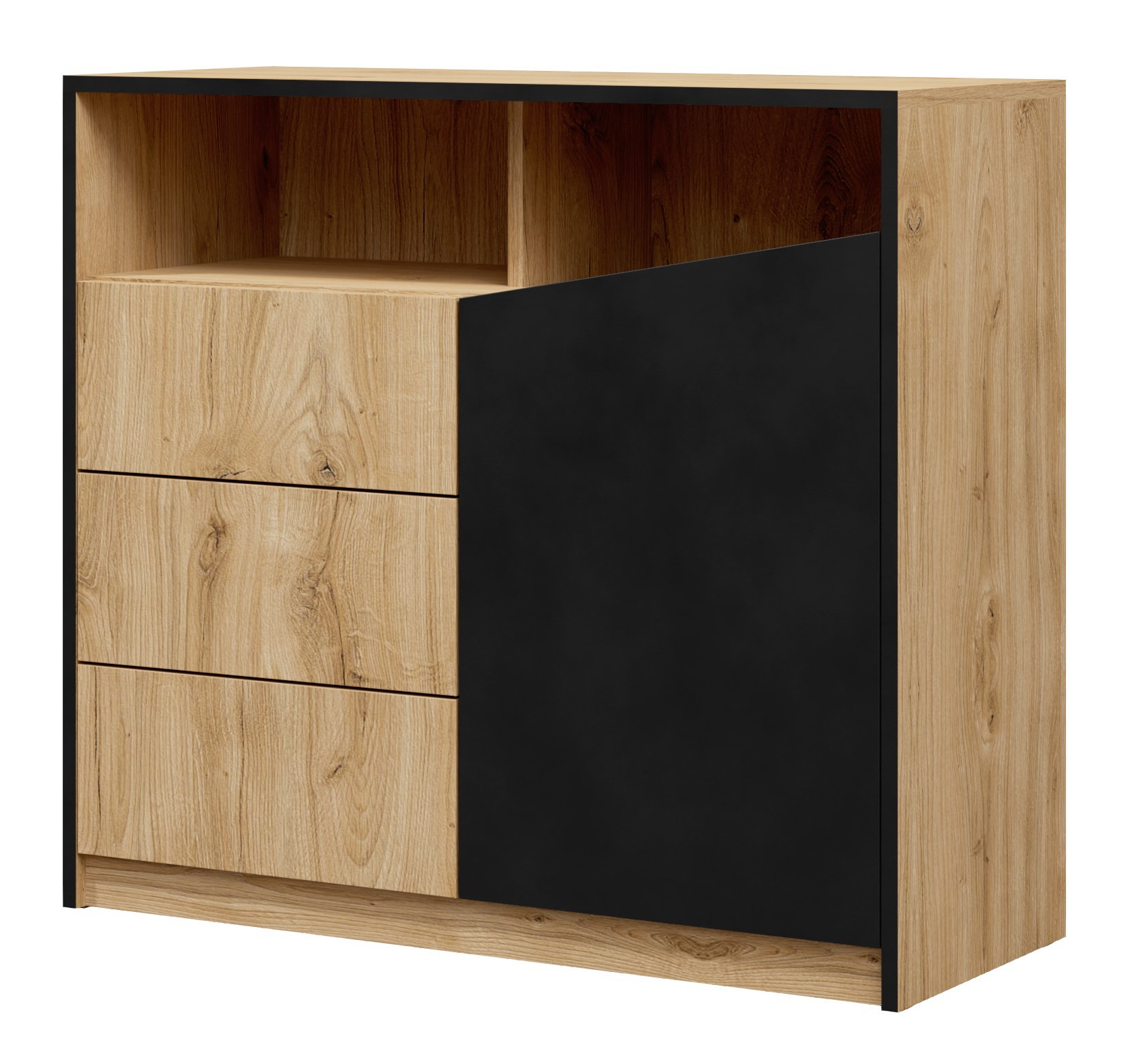 Atsono ąžuolo/juodos spalvos komoda I ADRK