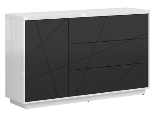 FORN komoda su vienomis durimis ir trimis stalčiais, blizgi balta / matinė juoda