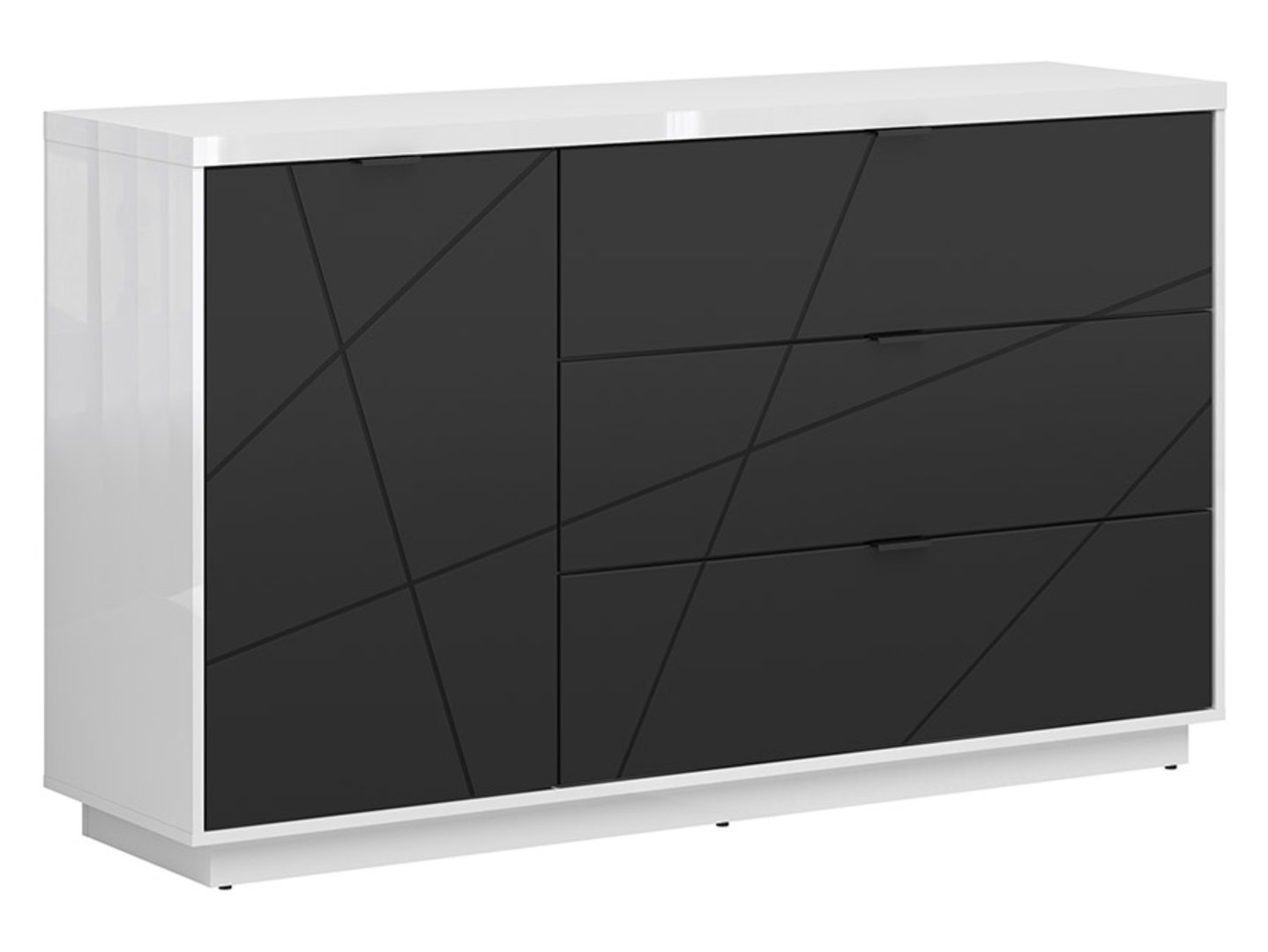FORN komoda su vienomis durimis ir trimis stalčiais, blizgi balta / matinė juoda