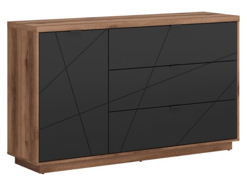 FORN komoda su vienomis durimis ir trimis stalčiais, Delano tamsaus ąžuolo / matinės juodos spalvos