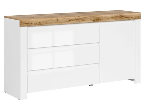 HOLTEN komoda su vienomis durelėmis ir trimis stalčiais, 156 cm, balta/wotan ąžuolas