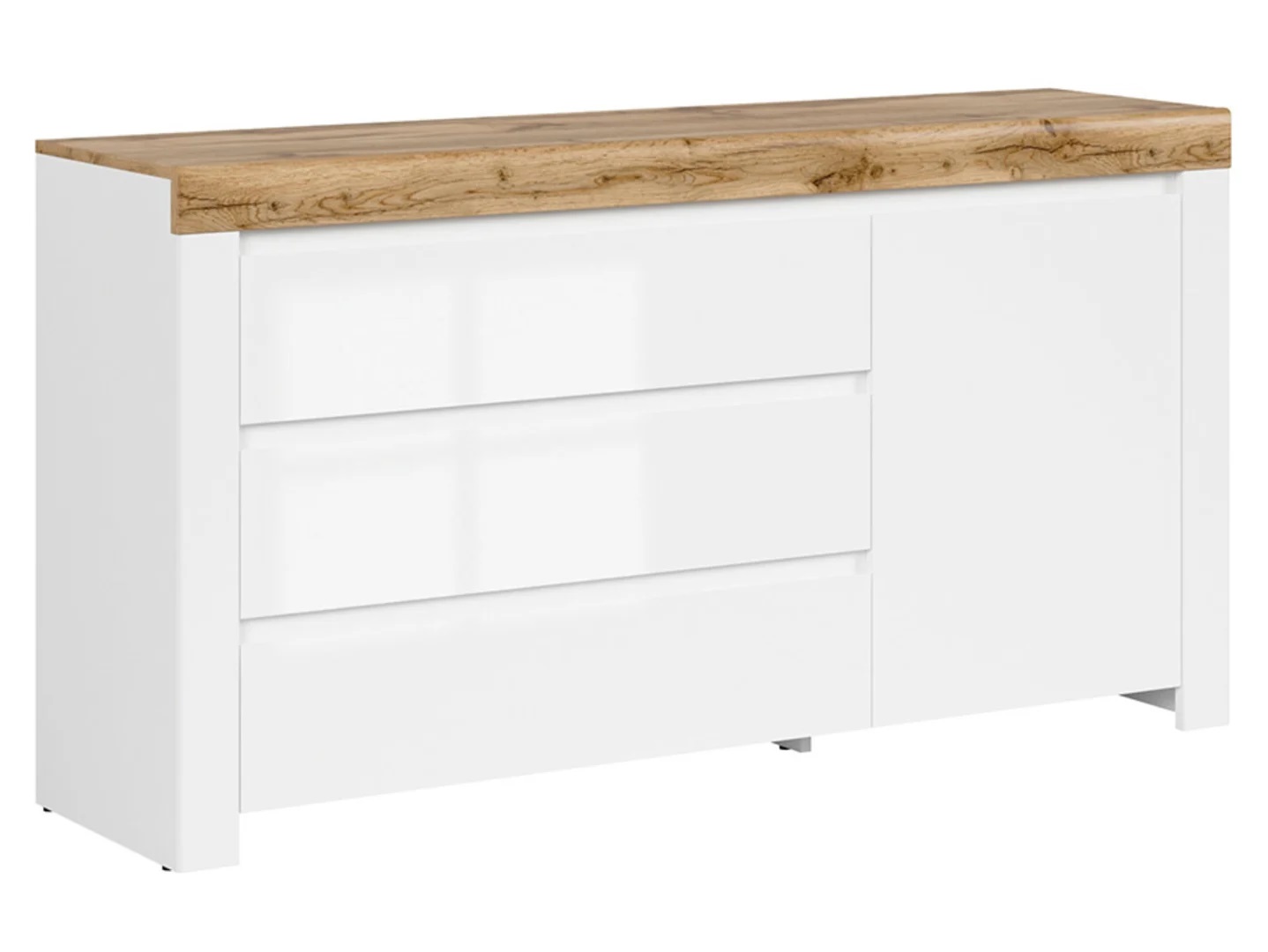HOLTEN komoda su vienomis durelėmis ir trimis stalčiais, 156 cm, balta/wotan ąžuolas