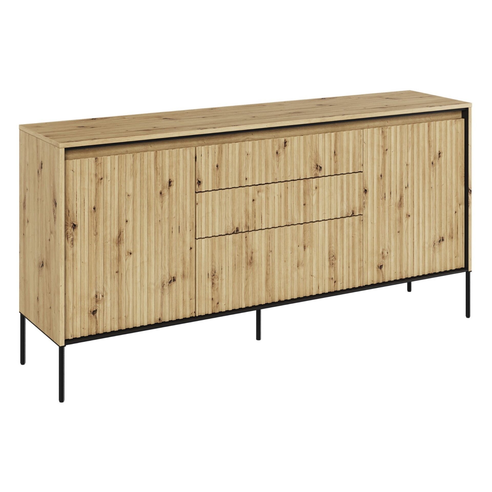 TREND 01 komoda su grioveliais, meniško ąžuolo/juodos kojelės