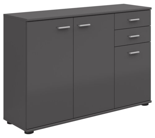 NOEDA trijų durų komoda su dviem stalčiais, 106 cm, grafito spalvos