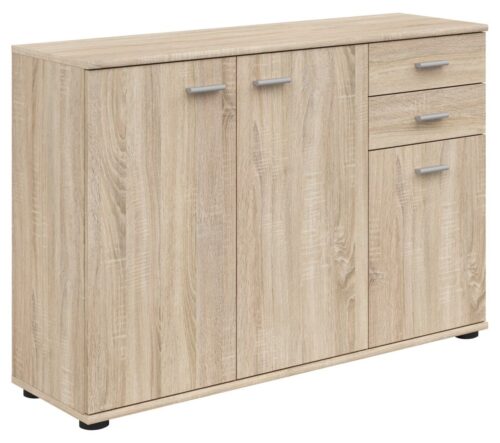 NOEDA trijų durų komoda su dviem stalčiais, 106 cm, Sonoma ąžuolas