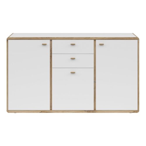 RONDA komoda su trimis durimis ir dviem stalčiais, 158 cm, vėliavos spalvos, šviesus ąžuolas/balta