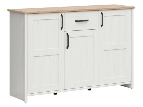 LOKSA trijų durų komoda, 148 cm, anderseno pušis, balta