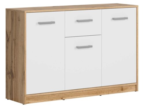 MATOS trijų durų komoda su stalčiumi, 118,5 cm, Wotan ąžuolas/balta
