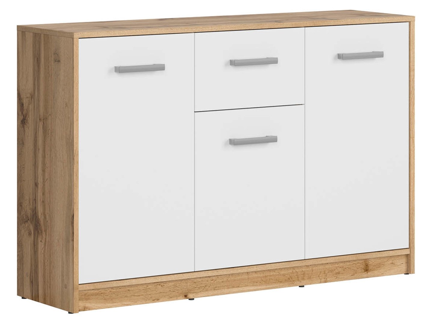 MATOS trijų durų komoda su stalčiumi, 118,5 cm, Wotan ąžuolas/balta