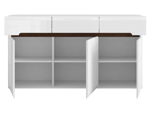 Trijų durų komoda su trimis stalčiais AZTECA TRIO 150 cm balta/balta blizgi spalva