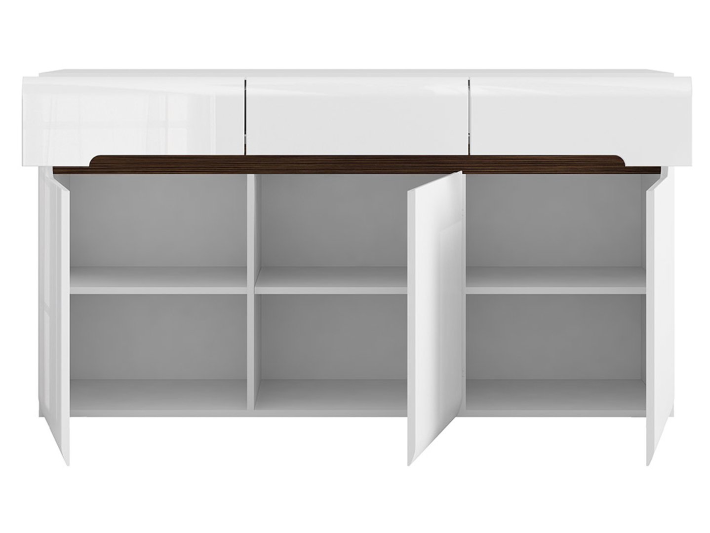 Trijų durų komoda su trimis stalčiais AZTECA TRIO 150 cm balta/balta blizgi spalva