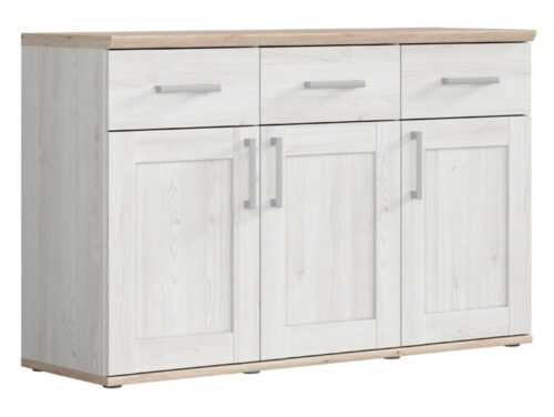 Trijų durų komoda su trimis stalčiais ROMANCE 139,5 cm šviesus Sibiu maumedis/šviesus San Remo ąžuolas