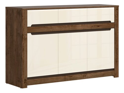 RUSO trijų durų komoda su trimis stalčiais, 149 cm, balandžio ąžuolo spalva / perlų blizgesys