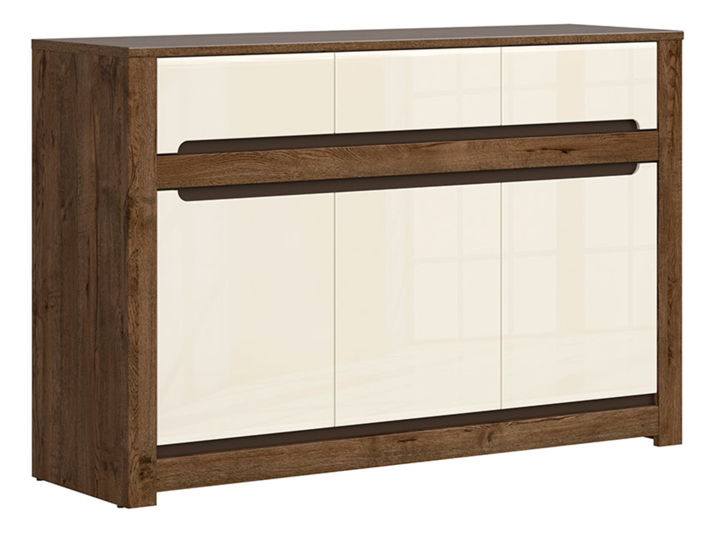 RUSO trijų durų komoda su trimis stalčiais, 149 cm, balandžio ąžuolo spalva / perlų blizgesys