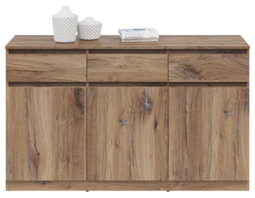 SATURN komoda su trimis durimis, 135 cm, tamsus ąžuolas, vėliavos spalvos