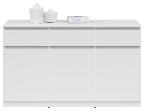 Trijų durų komoda su trimis stalčiais SATURN 135 cm balta