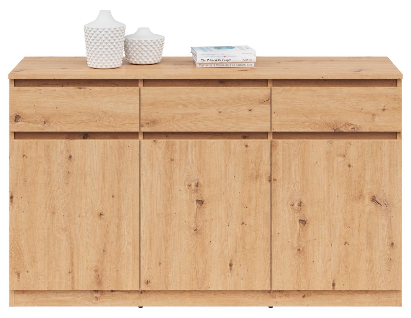 Trijų durų komoda SATURN 135 cm, ąžuolo imitacija