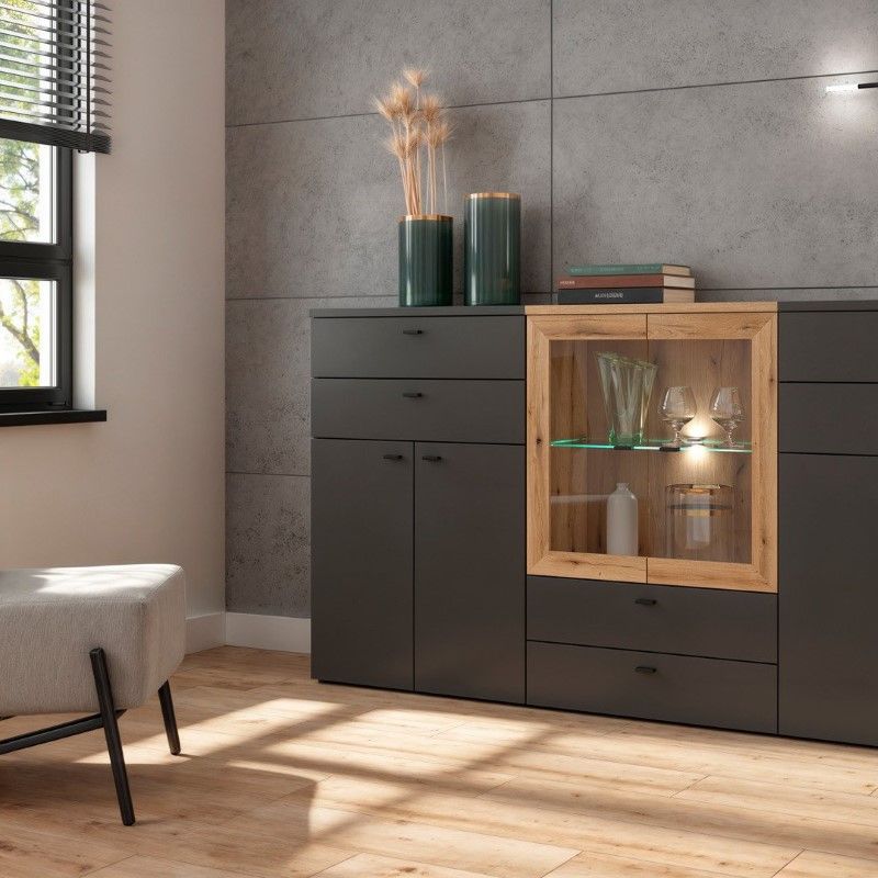 Komoda su 2 stalčiais, grafito spalvos, 64 sistema