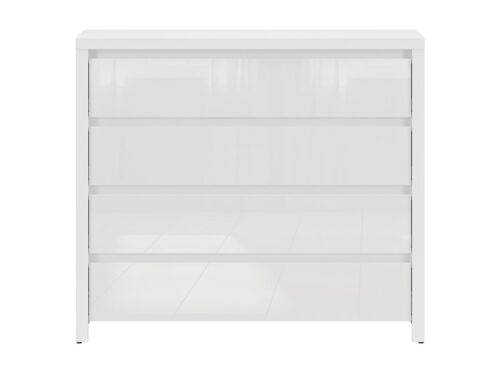 Komoda su keturiais stalčiais LARIOS 105 cm balta/balta blizgi
