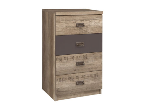 MALCOLM komoda su keturiais stalčiais, 50 cm, paminklinio ąžuolo imitacija/paminklinio ąžuolo imitacija su raštu