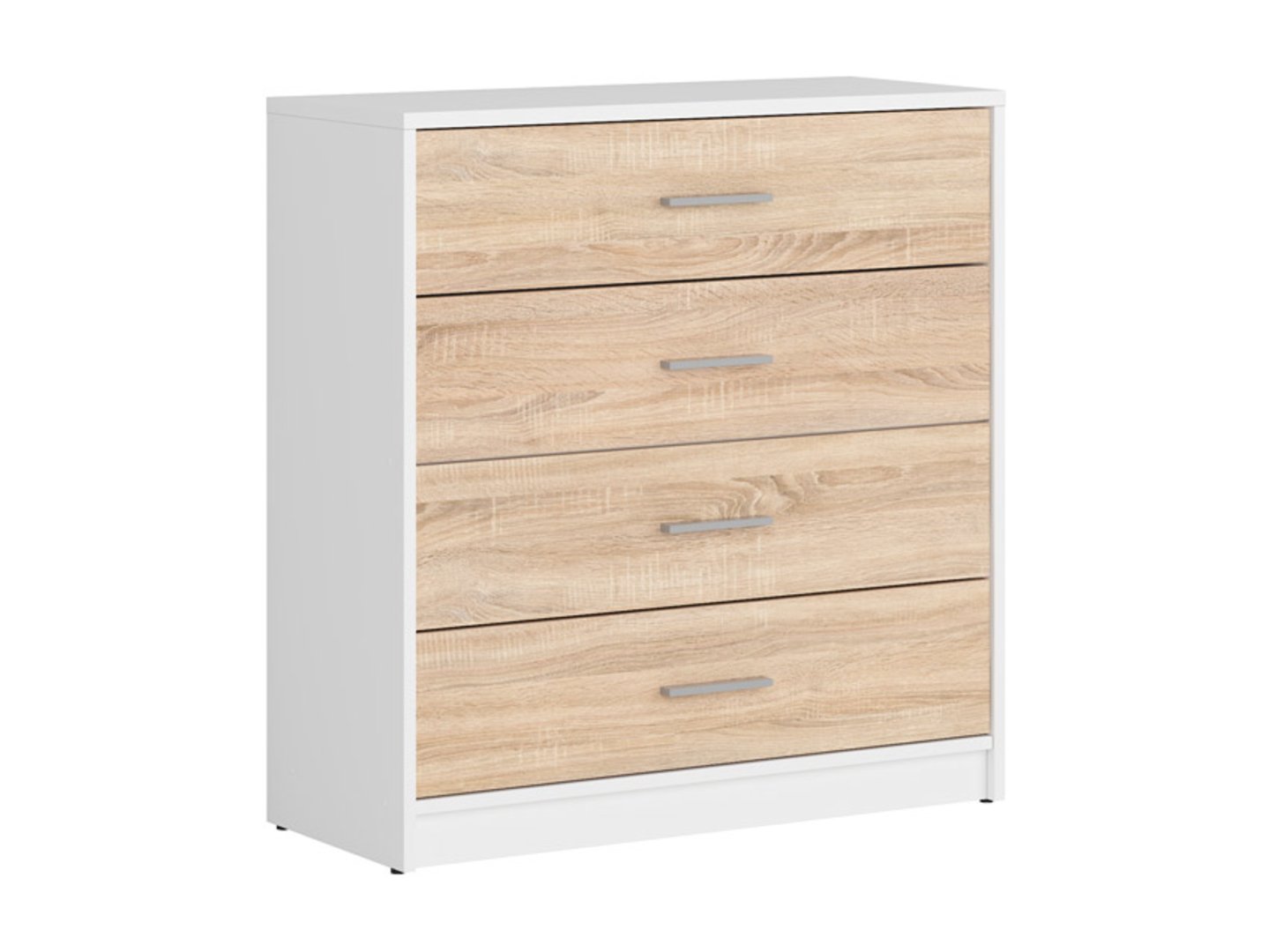 Komoda su keturiais stalčiais NEPO PLUS 80 cm balta/sonoma ąžuolas