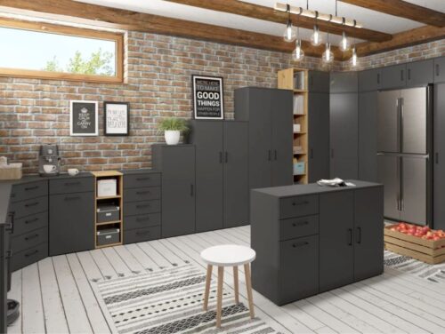 Komoda su durelėmis ir 2 stalčiais MultiDo 45 cm, dirbtinio ąžuolo spalvos