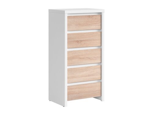 KASPIAN komoda su penkiais stalčiais, 56 cm, balta/sonoma ąžuolas