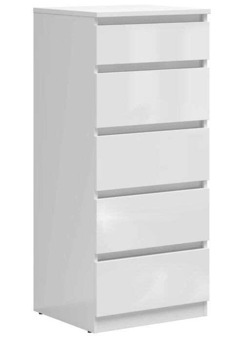 Komoda su penkiais stalčiais TETRIX 50 cm balta blizgi