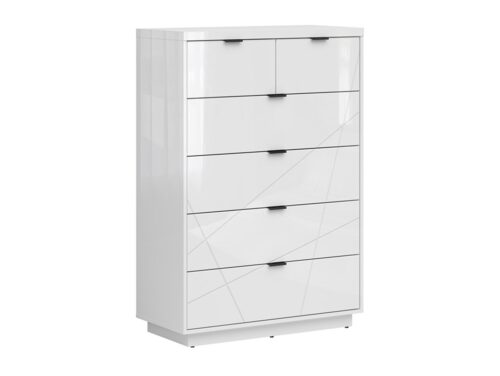 Komoda su šešiais stalčiais FORN 90 cm balta blizgi