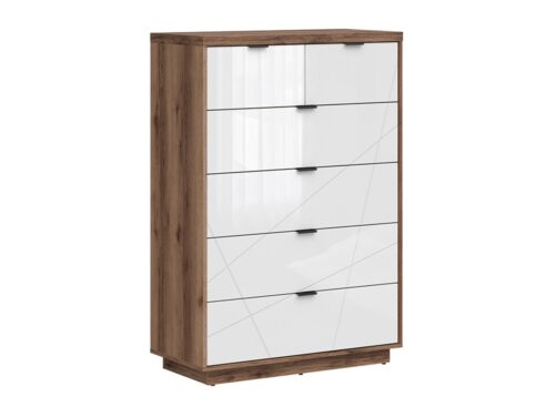 FORN komoda su šešiais stalčiais 90 cm, Delano tamsaus ąžuolo/blizgios baltos spalvos