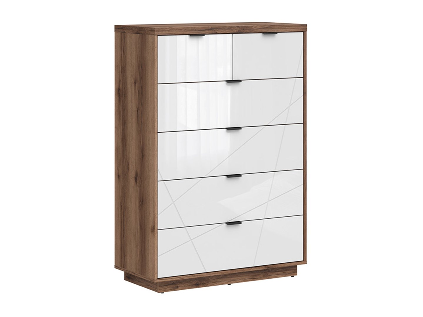 FORN komoda su šešiais stalčiais 90 cm, Delano tamsaus ąžuolo/blizgios baltos spalvos