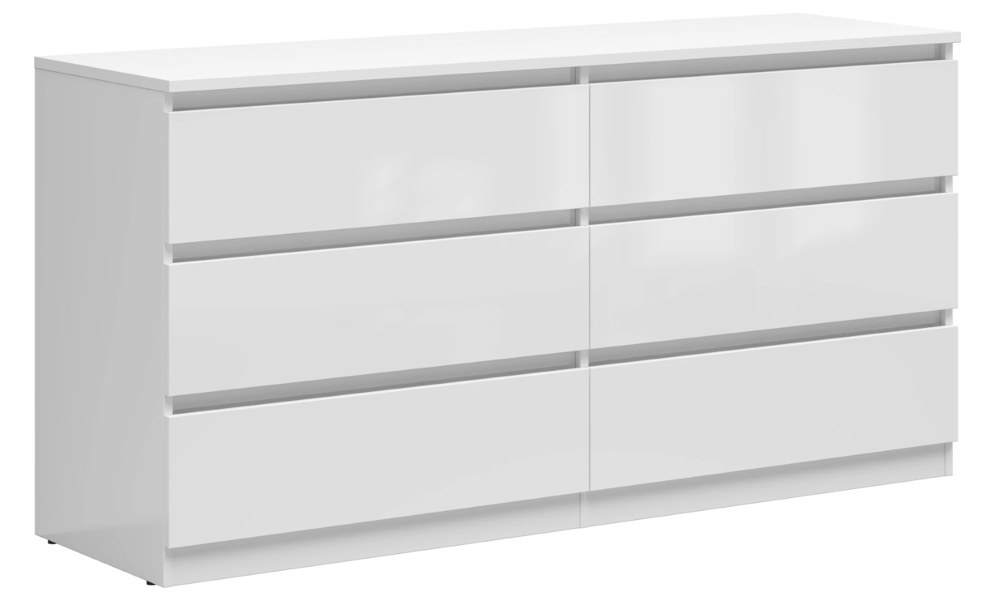 Komoda su šešiais stalčiais TETRIX 150 cm balta blizgi