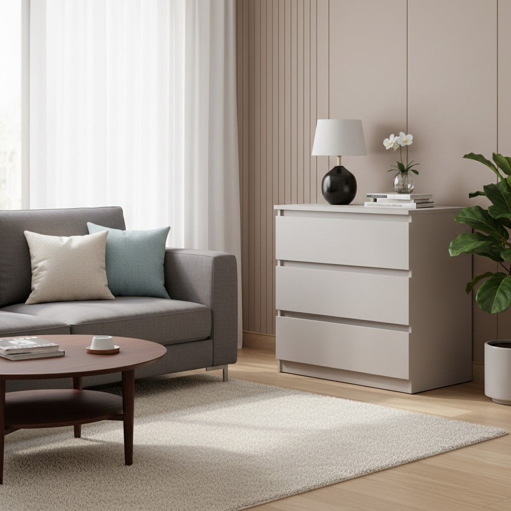 Komoda su trimis stalčiais TETRIX 75 cm kašmyro spalvos