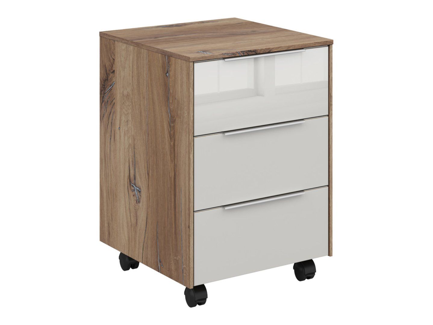 Nevada biuro spintelė su stovu, 40 cm, 3 stalčiais, tamsaus ąžuolo spalvos, vėliavėlės formos