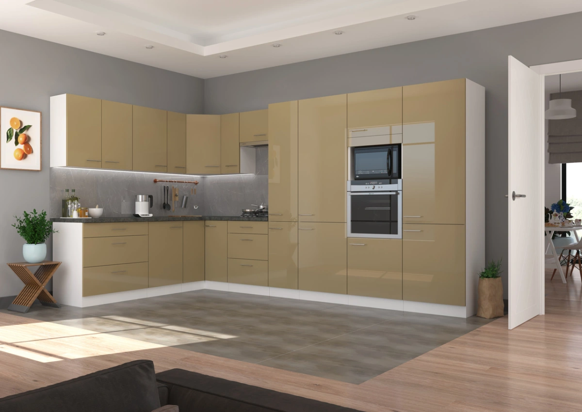 Virtuvės komplektas, kampinė virtuvė 370/220 cm Lara Cappucino