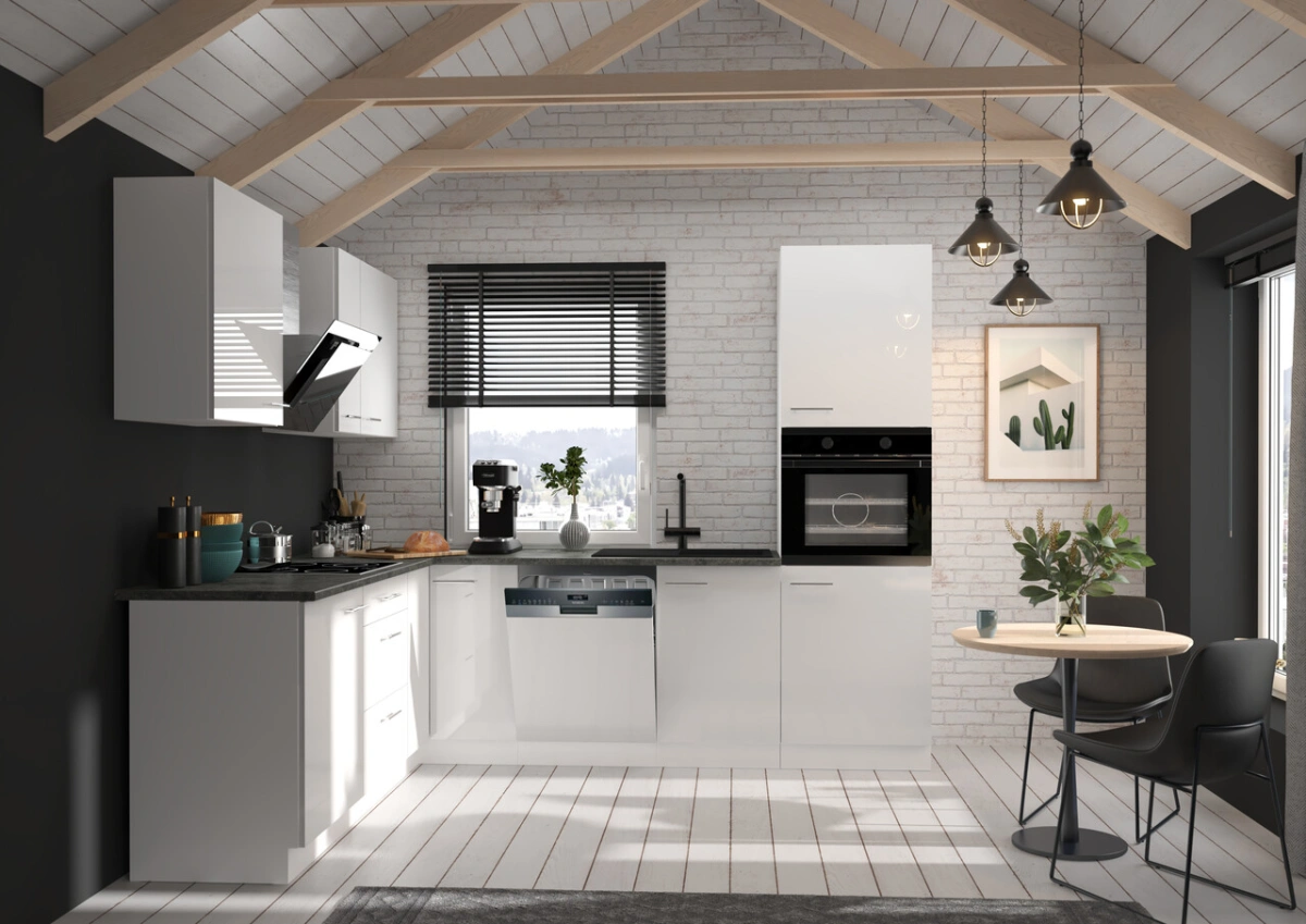 Virtuvės komplektas, kampinė virtuvė 260/210 cm Lara White