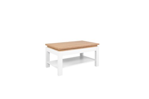 HORTON kavos staliukas 110 cm, auksinio ąžuolo „Grandson“ / baltos blizgios spalvos