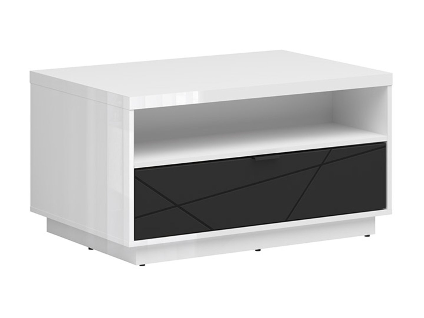 FORN kavos staliukas su stalčiumi, 60 cm, blizgi balta/matinė juoda