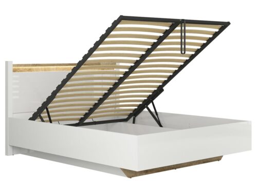 Lova 160 su daiktadėže ir pakėlimo rėmu ALAMEDA balta blizgi/vestminsterio ąžuolas