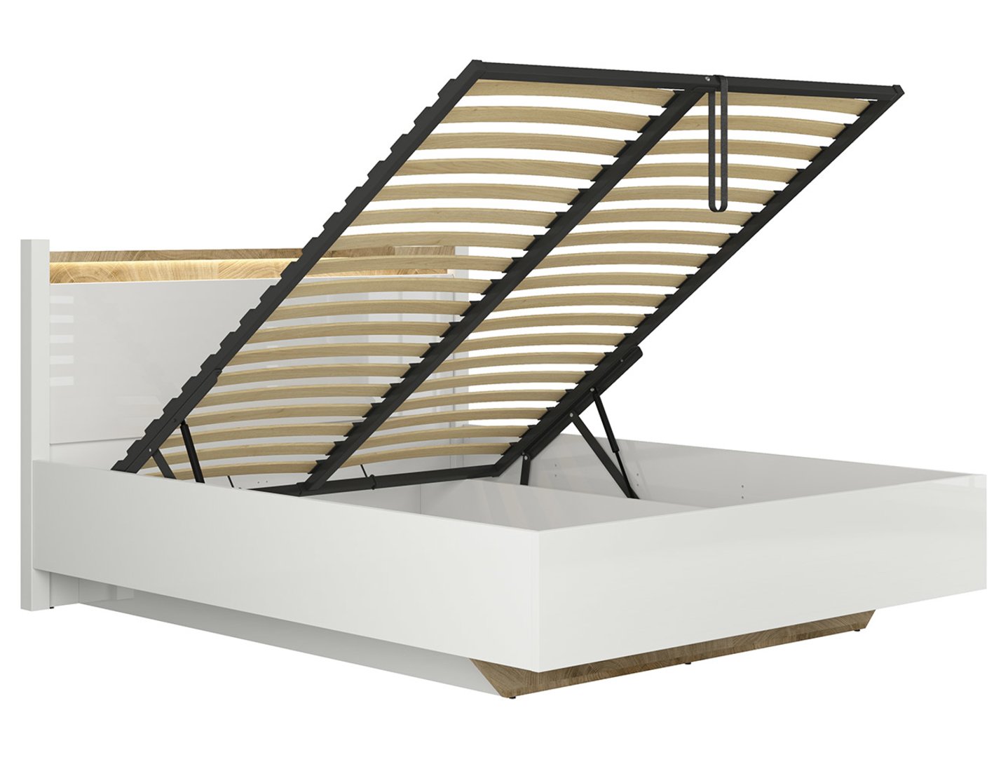 Lova 160 su daiktadėže ir pakėlimo rėmu ALAMEDA balta blizgi/vestminsterio ąžuolas