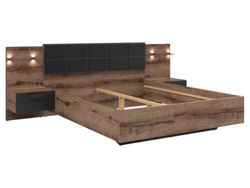 Lova 180 su naktiniais staliukais KASSEL vienuolyno ąžuolas/juodas ąžuolas