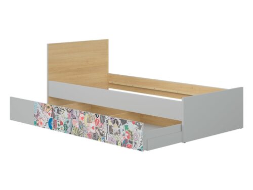 Lova 90 NANDU šviesiai pilka/poliruoto ąžuolo spalvos