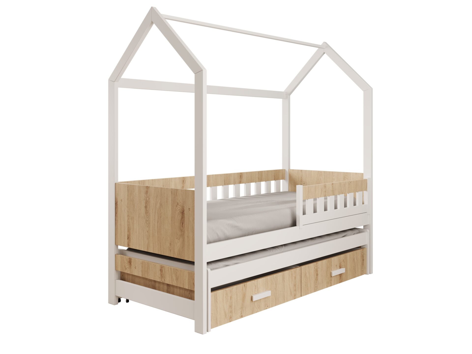 Jasper Cottage lova su čiužiniu, balta/ąžuolo spalvos, ADRK