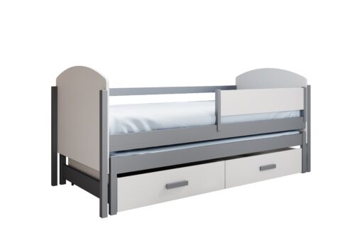 Olen 200×90 vaikiška lova dviem asmenims su čiužiniu, balta/pilka, ADRK