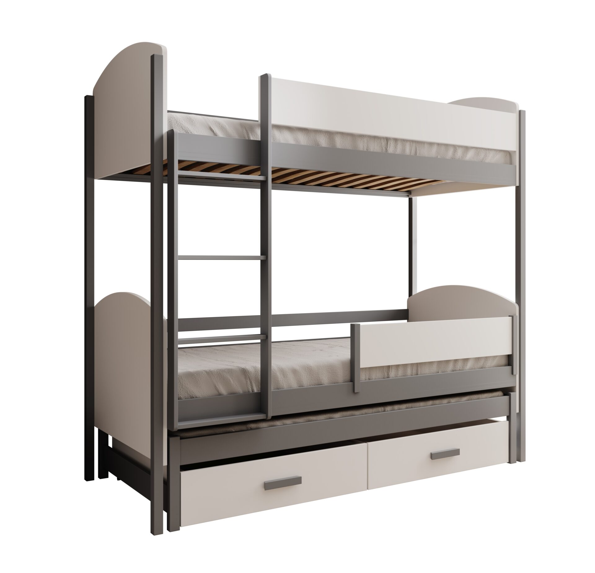 Leia 3 asmenų vaikiška lova 200x90 su čiužiniu, balta/pilka, ADRK