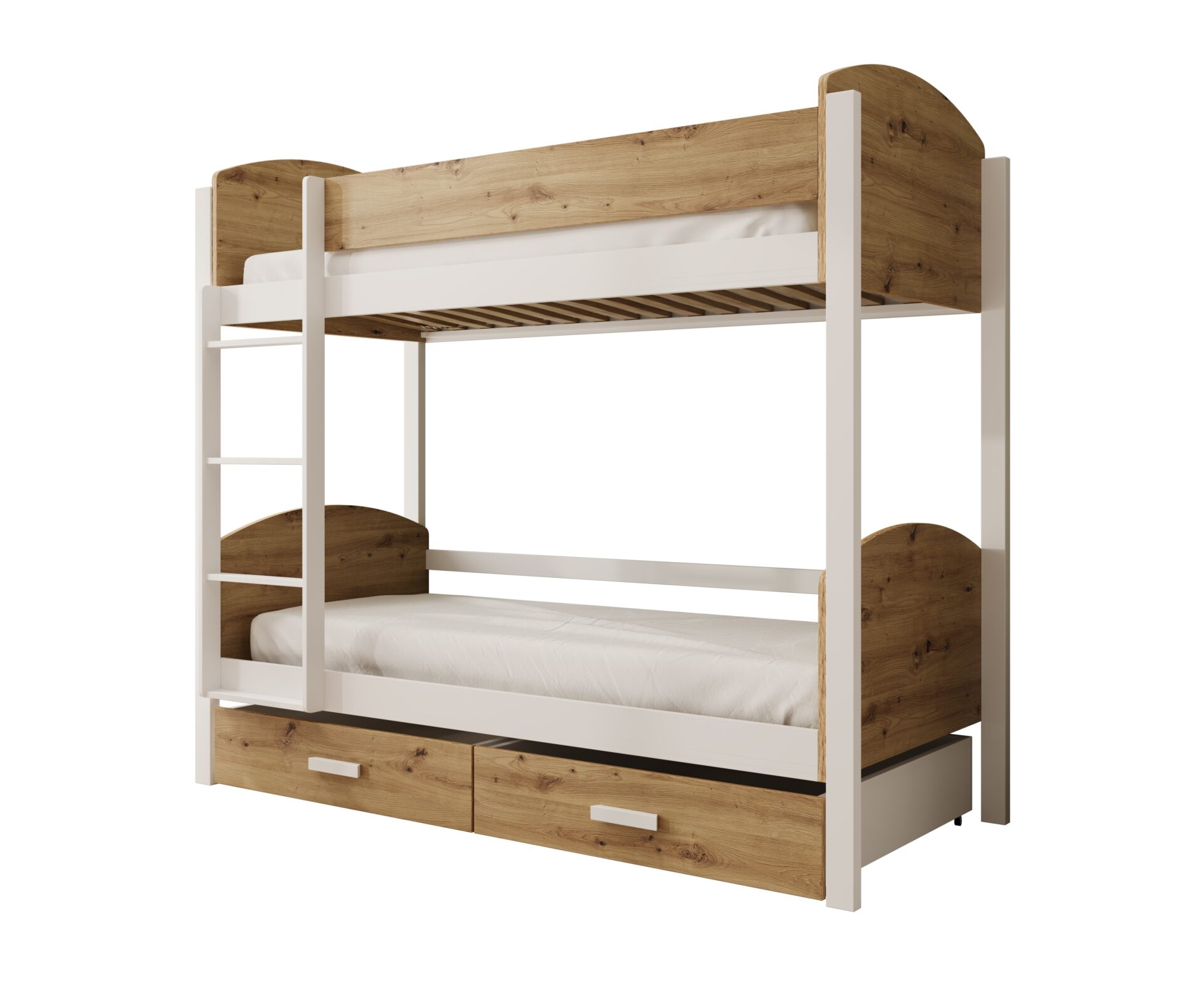 Jori vaikiška dviaukštė lova 200x90 su čiužiniu, balta/Artisan, ADRK