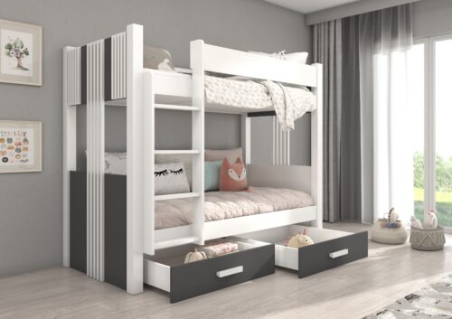 Dviaukštė lova su ARTA čiužiniais 180×80 balta/antracito spalvos ADRK