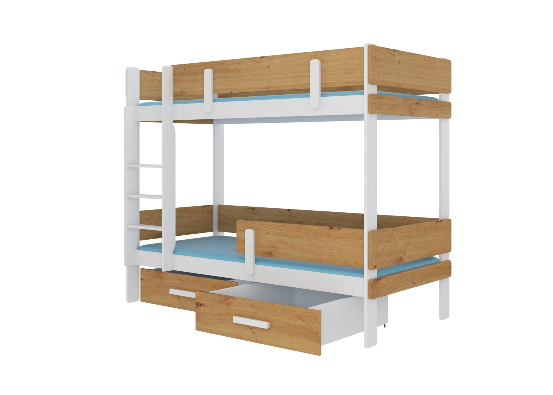 Dvigulė dviaukštė lova su ETIONA 180x80 čiužiniais, balta/Artisan ADRK