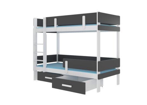 Dvigulė dviaukštė lova su ETIONA 200×90 čiužiniais, balta/antracito spalvos, ADRK